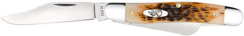 WR CASE & SONS CUTLERY CO Case 00128 Stockman  Medium 2.92"/2.15"/1.90" Folding Clip/Sheepsfoot/Spey Plain Mirror Polished Tru-Sharp SS Blade/Peach Seed Jigged Amber Bone Handle