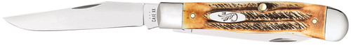 WR CASE & SONS CUTLERY CO Case 03573 Trapper  3.25" Folding Clip Point/Spey Plain Mirror Polished Tru-Sharp SS Blades, Burnt Dark Amber 6.5 BoneStag Handle