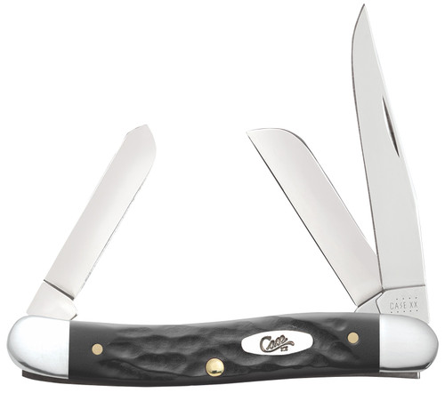 WR CASE & SONS CUTLERY CO Case 18222 Stockman  Medium Folding, 2.57"/1.88"/1.71" Clip Point/Sheepsfoot/Spey Plain Mirror Polished Tru-Sharp SS Blade, Rough Black Jigged Synthetic Handle
