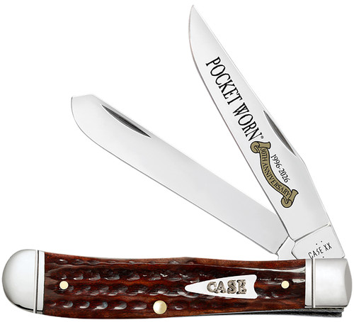 WR CASE & SONS CUTLERY CO Case 55230 Pocket Worn Trapper Folding Clip Point/Spey Plain Mirror Polished Tru-Sharp SS Blade, Corn Cob Jigged Mahogany Bone Handle