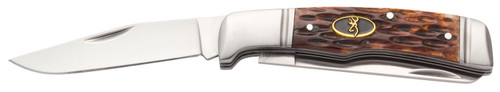 Browning 3220012 Joint Venture  2.88" Folding Drop Point/Spey Point Plain 8Cr13MoV SS Blade Brown Jigged Bone Handle