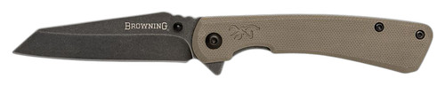 Browning 3220512 Branded Rock  EDC 3" Folding Wharncliffe Plain Black Stonewashed 7Cr17MoV SS Blade, Flat Dark Earth G10 Handle