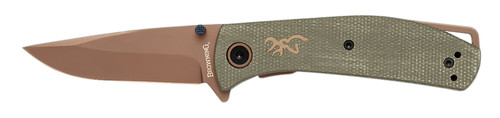 Browning 3220516B Trailside  EDC Small 3" Folding Modified Drop Point Plain Titanium Finish D2 Steel Blade, Green Micarta Handle, Boxed Pkg