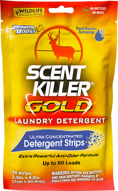 WILDLIFE RESEARCH CENTER Wildlife Research 1285 Scent Killer Gold Laundry Detergent Strips Odor Eliminator Odorless Scent 60 Pack
