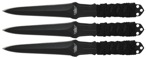 CAMP CO Uzi Accessories UZKTRW003 Throwing Knives  3" Fixed Straight Back Plain Black Stainless Steel Blade Black Nylon Cord Wrapped Handle