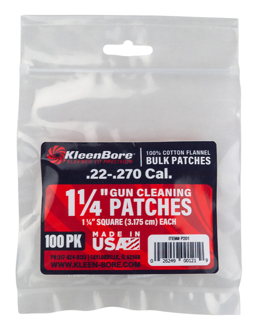 KLEENBORE INC KleenBore P201 Super Shooter  .22 - .270 Cal 1.25" 100% Cotton Flannel 100 Per Pack