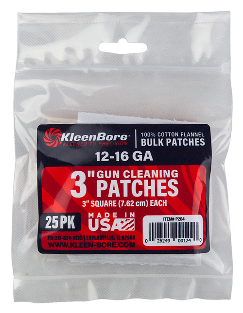 KLEENBORE INC KleenBore P204 Super Shooter  12-16 Gauge Shotgun 3" 100% Cotton Flannel 25 Per Pack