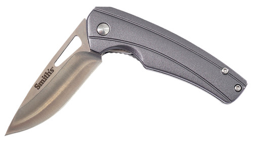 SMITHS (GSM) Smiths Products 51246 Istana  2.75" Folding Drop Point Plain Satin 400 SS Blade/Gray Anodized Aluminum Handle Includes Pocket Clip