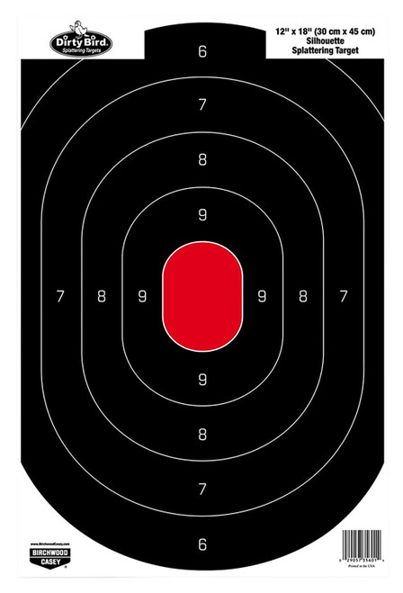BIRCHWOOD CASEY (GSM) Birchwood Casey 35601 Dirty Bird  Silhouette Tagboard Hanging Pistol 12" x 18" Black/Red White Impact Splatter 100 Per Pkg
