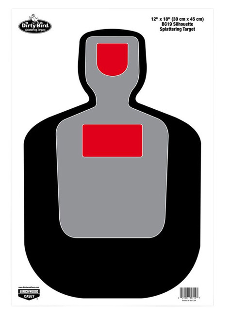 BIRCHWOOD CASEY (GSM) Birchwood Casey 35712 Dirty Bird BC-19 Silhouette Paper Hanging Pistol 12" x 18" Black/Gray/Red White Impact Splatter 100 Per Pkg
