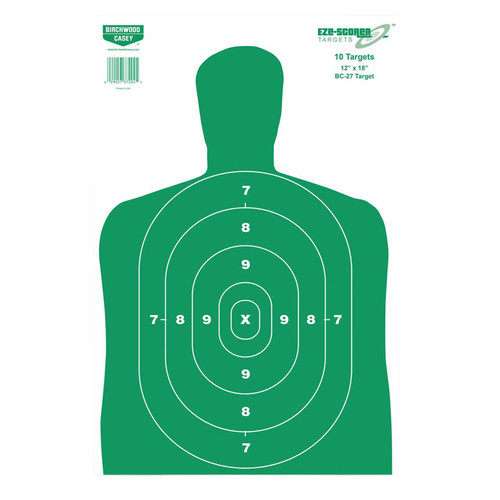 BIRCHWOOD CASEY (GSM) Birchwood Casey 37204 EZE-Scorer BC-27 Silhouette Paper Hanging Universal 12" x 18" Green/White 10 Pk.