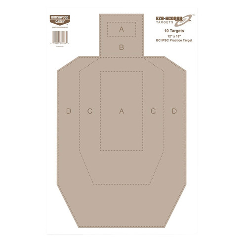 BIRCHWOOD CASEY (GSM) Birchwood Casey 37206 EZE-Scorer  IPSC Silhouette Paper Hanging Universal 12" x 18" Tan 10 Pk.