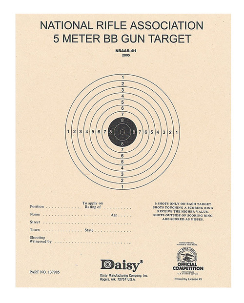 DAISY MANUFACTURING CO Daisy 408 NRA 5-Meter Target Air Rifle Bullseye Hanging Paper 5 Meters Air Rifle Black/White 50 Per Pkg