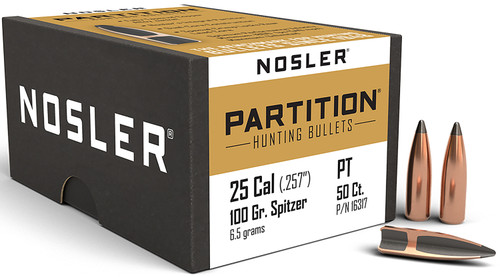 NOSLER INC Nosler 16317 Partition  25Cal 100gr Spitzer 50/Box