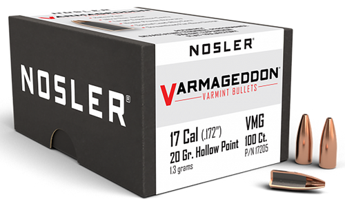 NOSLER INC Nosler 17205 Varmageddon  17Cal 20gr Flat Base Hollow Point 100/Box