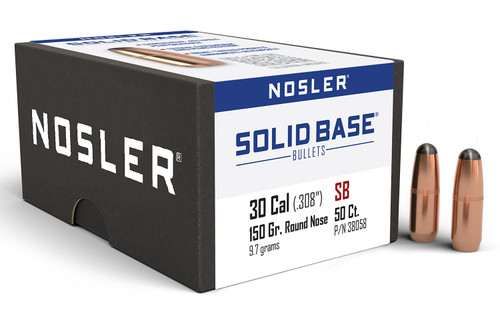 NOSLER INC Nosler 38058 Solid Base  30Cal 150gr Round Nose 50CT