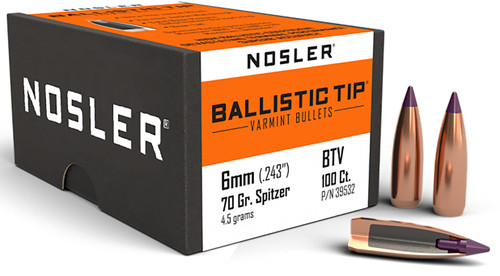 NOSLER INC Nosler 39532 Ballistic Tip  6mm 70gr Spitzer Point 100/Box