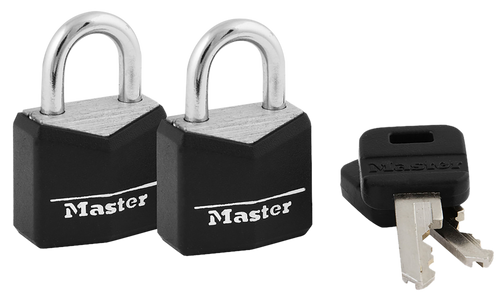 Master Lock 121T Padlock Keyed Open With Key Keyed Alike Steel Vinyl-Covered 2 Per Pkg