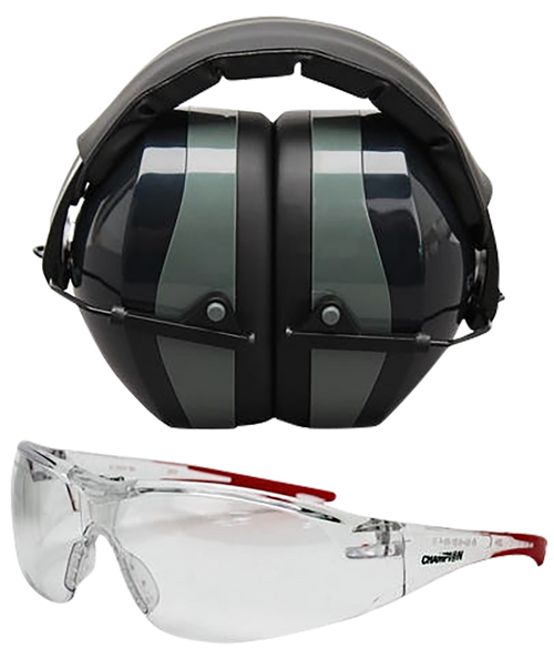 CHAMPION TARGETS/REVELYST Champion Targets 40622 Eyes & Ears Combo 26 dB Over the Head Passive Muff & Shooting Glasses Black/Gray