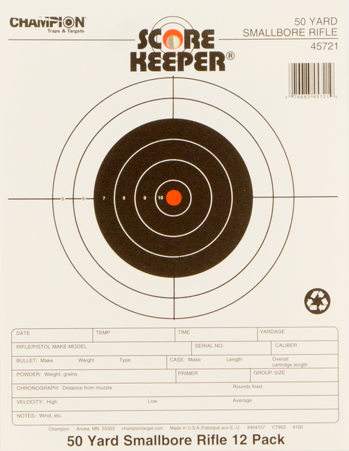 CHAMPION TARGETS/REVELYST Champion Targets 45721 Score Keeper  Bullseye Paper 50 yds Small Bore Rifle 8.50" x 11" Black/Orange 12 PK