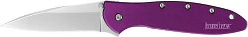 KERSHAW KNIVES/KAI USA Kershaw 1660PUR Leek  3" Folding Drop Point Plain Bead Blasted 14C28N Steel Blade Purple Anodized Aluminum Handle Includes Pocket Clip