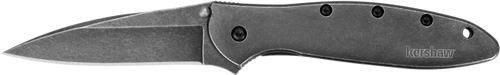 KERSHAW KNIVES/KAI USA Kershaw 1660BLKW Leek  3" Folding Drop Point Plain Black DLC 14C28N Steel Blade Blackwash 410 Stainless Steel Handle Includes Pocket Clip