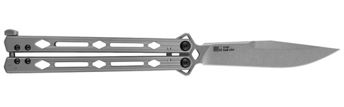 KERSHAW KNIVES/KAI USA Kershaw 5150 Lucha  4.60" Butterfly Drop Point Plain Stonewashed 14C28N Steel Blade Bead Blasted Stainless Steel Handle