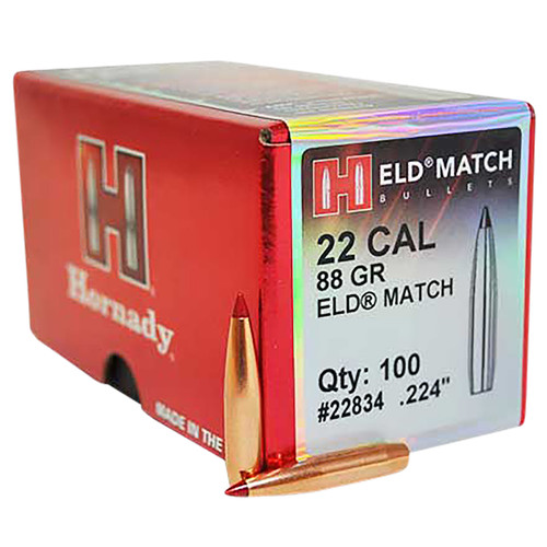 HORNADY MFG CO Hornady 22834 ELD Match  22 Cal .224 88 gr Extremely Low Drag Match 100 Per Box/ 25 Case