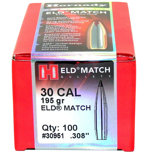 HORNADY MFG CO Hornady 30951 ELD Match  30 Cal .308 195 gr Extremely Low Drag Match 100 Per Box/ 15 Case