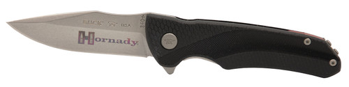 HORNADY MFG CO Hornady 99143   Folding Plain Satin w Laser Engraved Logo 420HC SS Blade Black GFN Handle Includes Pocket Clip