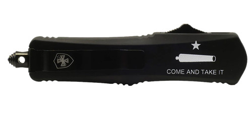 Templar Knife LCATII531 Gen II Come And Take It Small 2.69" OTF Tanto Part Serrated Black Oxide 440C SS Blade, 4.31" Black "Come And Take It" w/Cannon Aluminum Handle, Glass Breaker