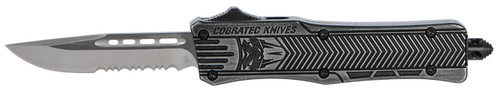 COBRA TEC KNIVES LLC CobraTec Knives SSWCTK1SDS CTK-1  Small 2.75" OTF Part Serrated D2 Steel Blade/Black Stonewashed Aluminum Handle Features Glass Breaker Includes Pocket Clip