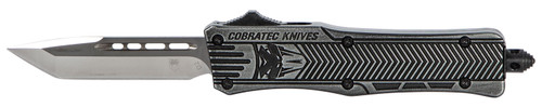 COBRA TEC KNIVES LLC CobraTec Knives SSWCTK1STNS CTK-1  Small 2.75" OTF Tanto Plain D2 Steel Blade/Black Stonewashed Aluminum Handle Features Glass Breaker Includes Pocket Clip