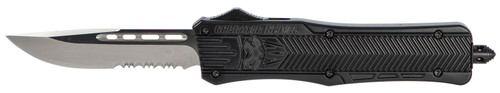 COBRA TEC KNIVES LLC CobraTec Knives MBCTK1MDS CTK-1  Medium 3" OTF Drop Point Part Serrated D2 Steel Blade/Black Aluminum Handle Features Glass Breaker Includes Pocket Clip