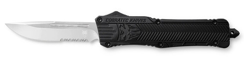 COBRA TEC KNIVES LLC CobraTec Knives LBCTK1LDS CTK-1  Large 3.75" OTF Drop Point Part Serrated D2 Steel Blade/ Black Aluminum Handle Features Glass Breaker Includes Pocket Clip