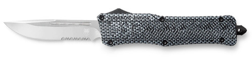 COBRA TEC KNIVES LLC CobraTec Knives LCFCTK1LDS CTK-1  Large 3.75" OTF Drop Point Part Serrated D2 Steel Blade/ Carbon Fiber Aluminum Handle Features Glass Breaker Includes Pocket Clip