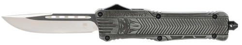 COBRA TEC KNIVES LLC CobraTec Knives LSWCTK1LDNS CTK-1  Large 3.75" OTF Drop Point Plain D2 Steel Blade/ Stonewashed Aluminum Handle Features Glass Breaker Includes Pocket Clip