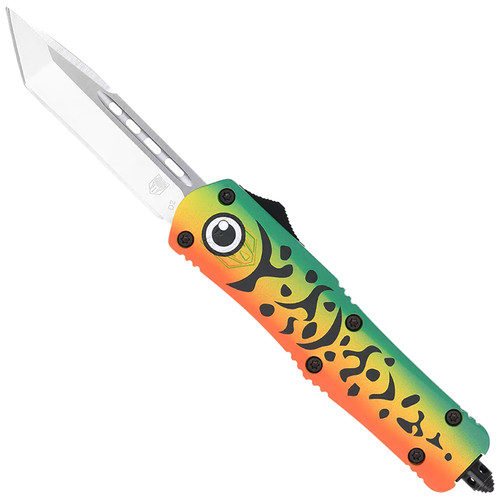 COBRA TEC KNIVES LLC CobraTec Knives MFLGNFS3TNS FS-3 Fishing Lure Medium 3" OTF Tanto Plain Satin D2 Steel Blade, 4.50" Green Fishing Lure Aluminum Cerakoted Handle