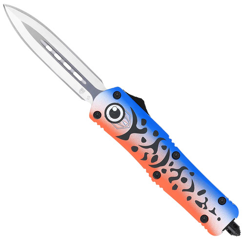 COBRA TEC KNIVES LLC CobraTec Knives MFLBLUFS3DAGNS FS-3 Blue Lure Medium 3" OTF Dagger Plain Satin D2 Steel Blade, 4.50" Blue Fishing Lure Aluminum Cerakoted Handle