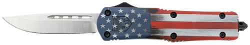 COBRA TEC KNIVES LLC CobraTec Knives MCUSAFS3DNS FS-3 American Flag Medium 3" OTF Drop Point Plain Satin D2 Steel Blade, 5" US Flag Aluminum Cerakoted Handle