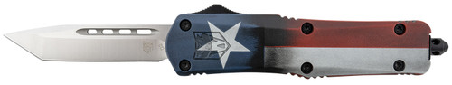 COBRA TEC KNIVES LLC CobraTec Knives MCTXFS3TNS FS-3 Texas Flag Medium 3" OTF Tanto Plain Satin D2 Steel Blade, 5" Texas Flag Aluminum Cerakoted Handle