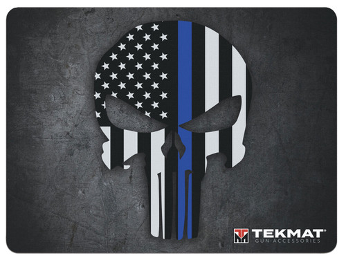 TEKMAT (GSM) TekMat TEKR20PUNISHER  Ultra 20 Cleaning Mat Black/White/Blue Rubber 15"x20" Blue Line Punisher Skull