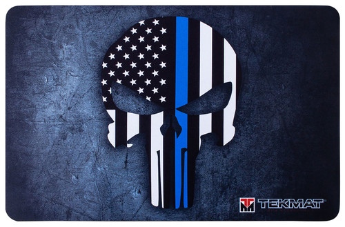 TEKMAT (GSM) TekMat TEKR17PUNISHERBL Punisher Blue Line Cleaning Mat Black/White/Blue Rubber 11"x17" Blue Line Punisher Skull