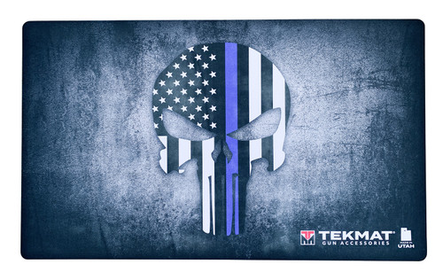 TEKMAT (GSM) TekMat TEK42BLUELINE Blue Line Punisher Door Mat Multi Color Rubber 42" Long Blue Line Punisher Skull