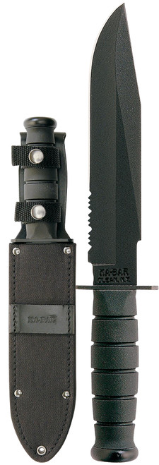 KA-BAR KNIVES INC Ka-Bar 1271 Fighter  8" Fixed Clip Point Part Serrated Black 1095 Cro-Van Blade, Black Kraton G Handle, Includes Sheath