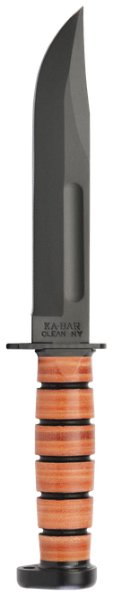KA-BAR KNIVES INC Ka-Bar 1317 Dog's Head Utility Knife 7" Fixed Clip Point Plain Black 1095 Cro-Van Blade, Brown Leather Handle, Includes Sheath