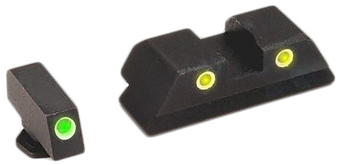 AMERIGLO LLC AmeriGlo GL121 Classic Tritium Sight Set for Glock  Green Tritium White Outline Front Sight-Yellow Tritium White Outline Rear Sight