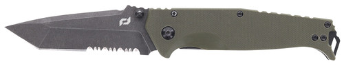 AOB/AMERICAN OUTDOOR BRND Schrade 1159324 Melee  3.50" Folding Tanto Part Serrated Dark Stonewash D2 Steel Blade 4.50" OD Green G10/SS Handle
