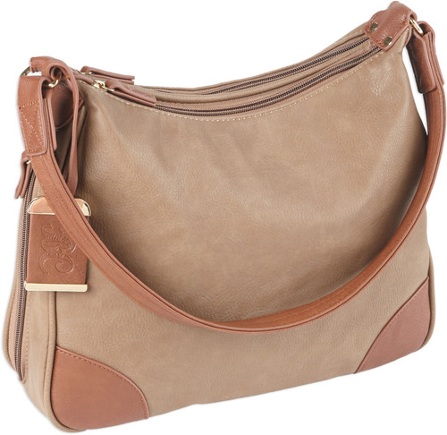 BULLDOG CASE COMPANY Bulldog BDP014 Hobo Purse w/Holster Taupe w/Tan Trim Leather for Small Autos & Revolvers Ambidextrous Hand