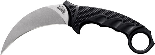 COLD STEEL (GSM) Cold Steel CS49KST Steel Tiger  4.75" Fixed Plain Stone Washed Japanese AUS-8A SS Blade/Black w/Thumb Shelf & Finger Ring Griv-Ex w/Overmold Kray-Ex Handle
